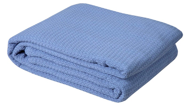 DOLLCENT 100% Cotton California King Size Blanket For Bed, Premium Combed Lightweight Blankets, Washed Breathable Cozy Bed Throw Blanket, Blue Cal King Cotton Blankets For All Season: Blue (102"x108") - Image 2